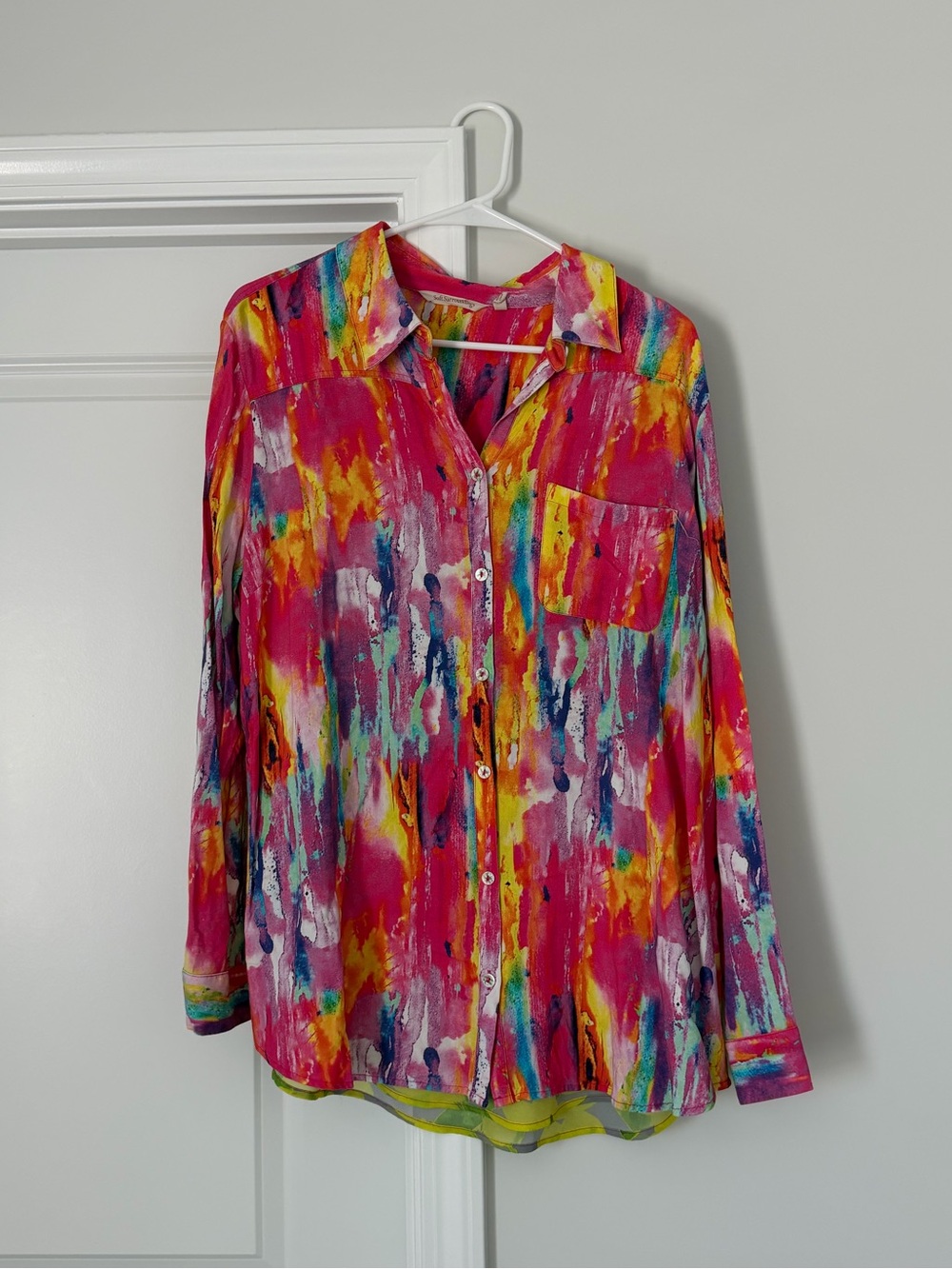 Soft Surroundings Pink Multi-Color Brushstroke Button-Down Shirt